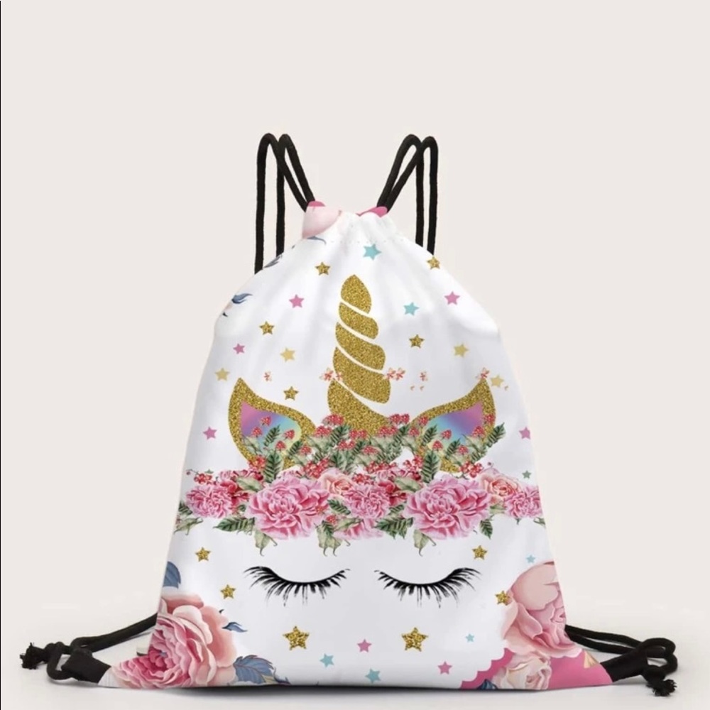 Super Cute Unicorn Print Drawstring Bag